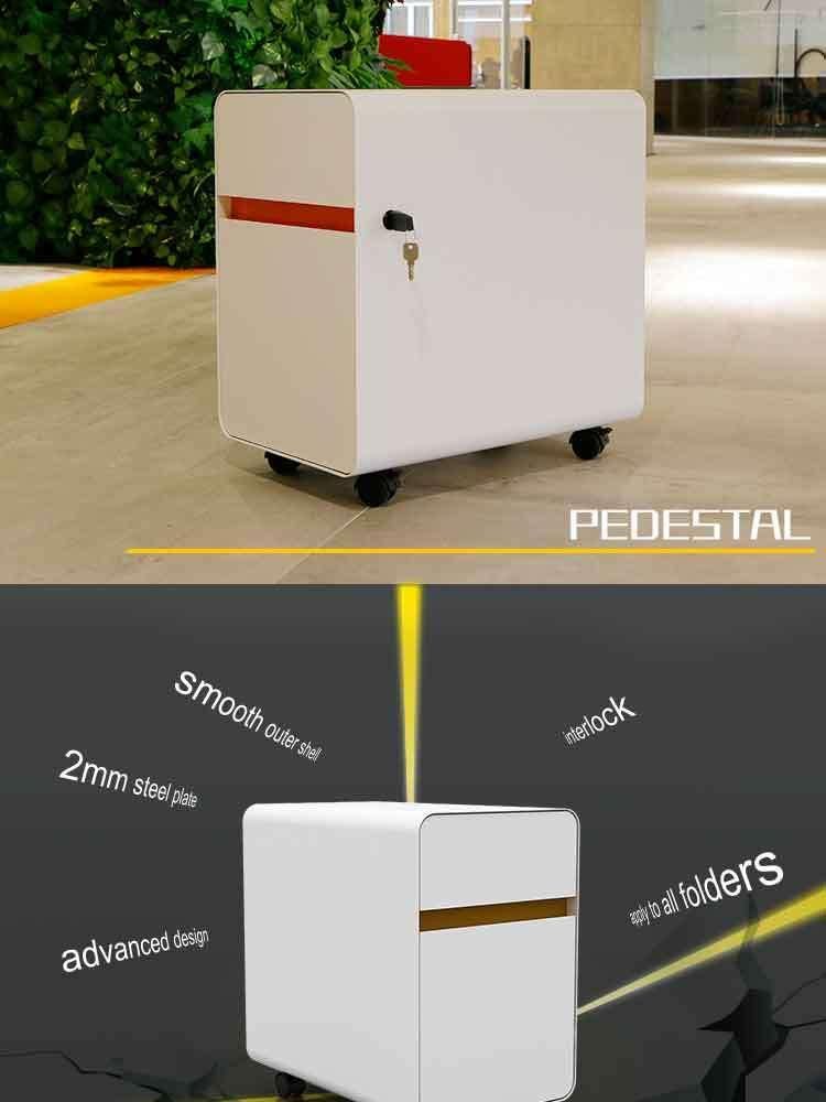 Office Use Files Storage Small 2 Drawer Lockable Mobile Pedestal Cabinet with Round Edge