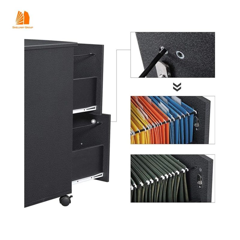 Black Mobile File Cabinet with Lock and Drawers