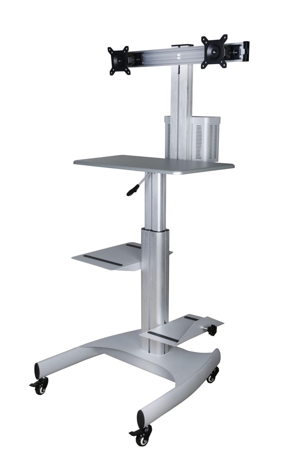 Mobile Computer Workstation with Gas Lift Double Monitor 10-24"