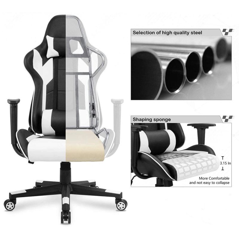 Pink White 360 Degree Swiivel Recline Computer Office Gaming Chair