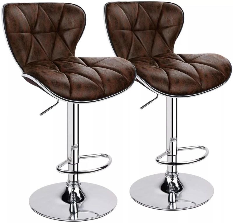 PU Leather Adjustable Height Bar Stool with Round Silver Base