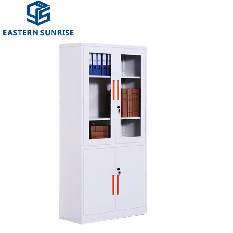 Hot Sale File Filling Cabinet Lower Metal Door Upper Glass Door with Movable Shelf Inside