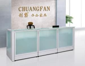 80 mm Thickness Glass Office Reception Desk with Aluminum Frame
