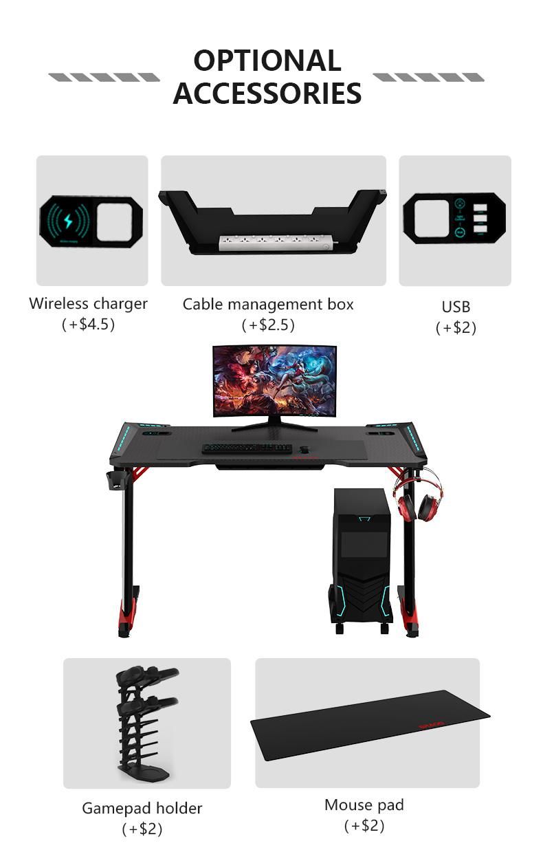 Aor Esports Customizes Furniture RGB LED Light Student Dormitory Bedroom Desktop Laptop Study Computer Table Gamer Competitive Chair Gaming Desk for Home Office