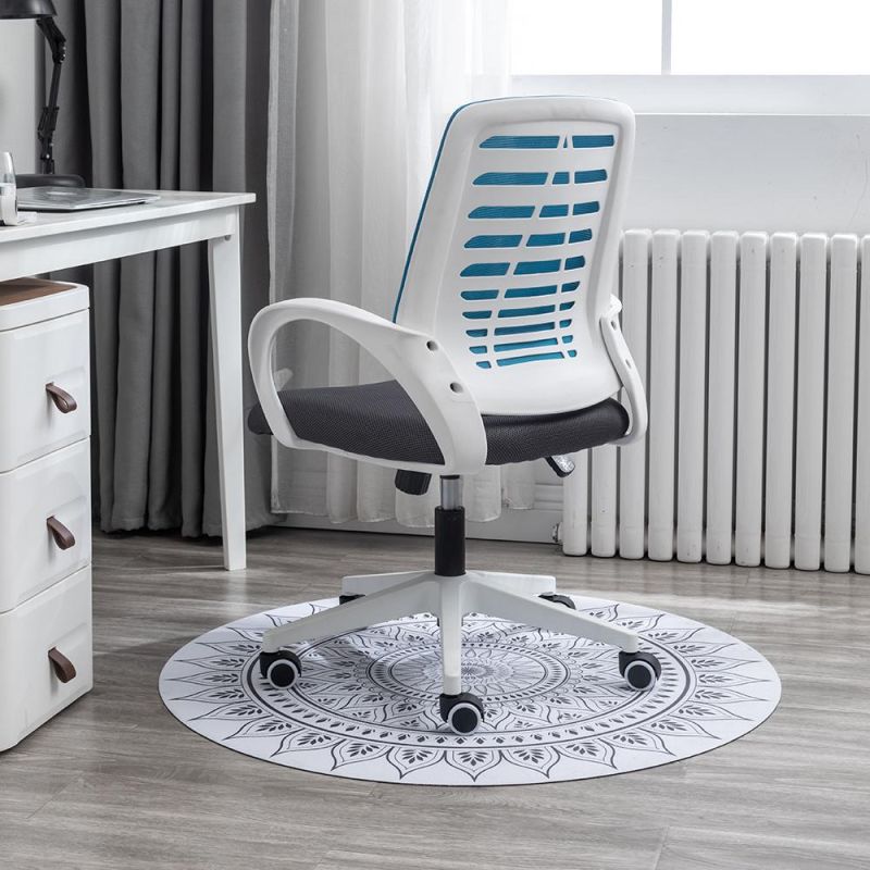 Tianjin Bazhou Modern Simple Fancy Blue Custom White Frame High Back Support Guest Arm Rest Wheels Office Chairs
