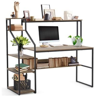 Office Study Iron Wood with Storage Bookshelf Student Study Desk 0323