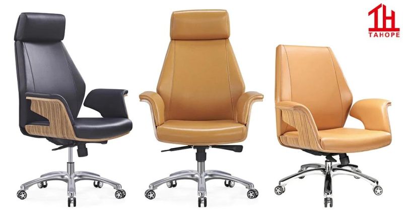 Ergonomic Bend Wood Furniture Adjustable Recliner Leather Office CEO Executive Chair