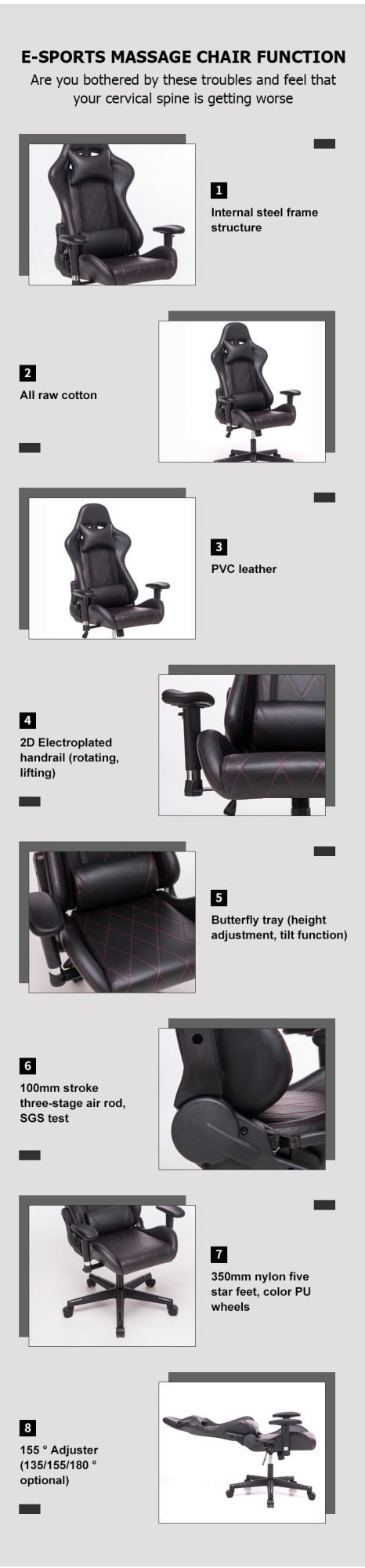 High-Quality Customized Ergonomic Chair with Armrest Neck Support, Game Chair