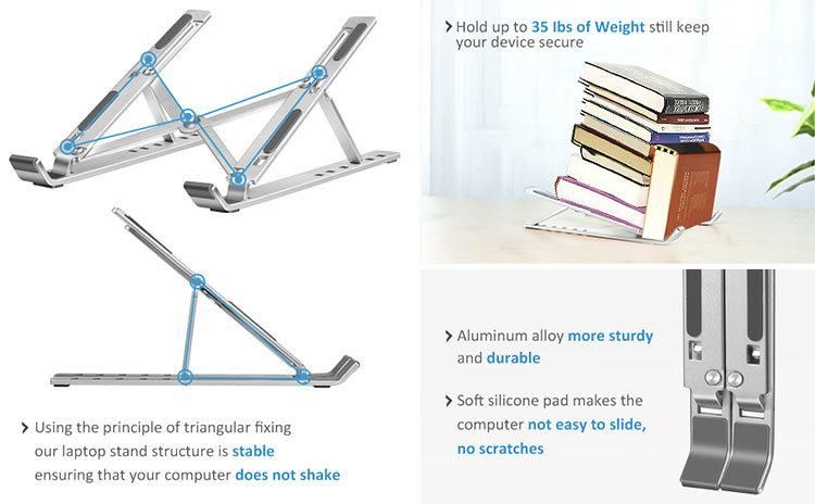 Adjustable Aluminum Foldable Portable Laptop Stand Holder Riser Computer Stand Notebook Stand Laptops and Table
