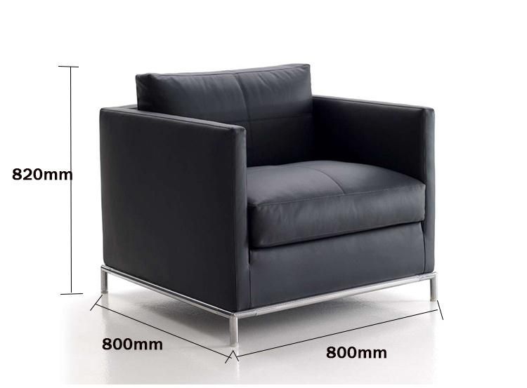 Stainless Steel Legs Business Sofa Set with Black Real Leather