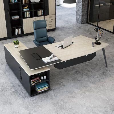 Modern Elegant Arc-Shaped Mixed Color Wooden Office Computer Table Furniture