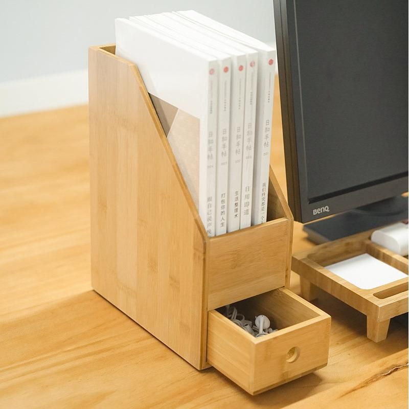 Bamboo Magazine Holder, Vertical File Folder Desk Organizer for Home and Office