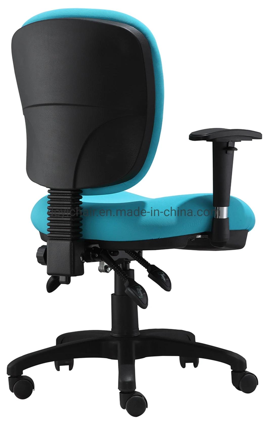 Red Color 3 Lever Light Duty Mechanism Without Armrest Nylon Base and Castors Low Back Fabric Chair