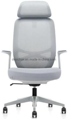 White Frame Headrest Mesh Back Chair Tilting Locked Mechanism PP Arms Nylon Base with Castor Office Chair