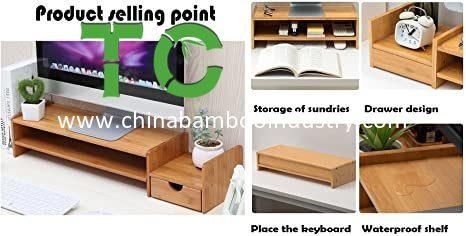 Desk Organizer-Bamboo 2 Tier Laptop Stand with Drawers, Adjustable Desktop Storage Organizer for Computer, Printer