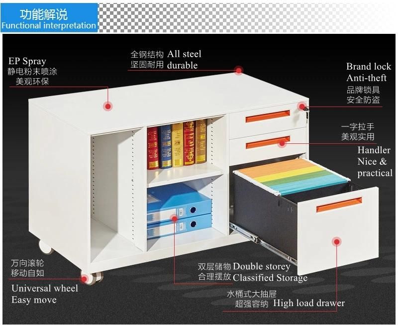 Movable 3 Side Drawers Metal Locker/Office School Storage Cabinet