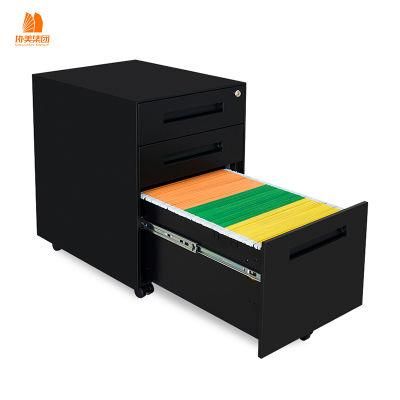 Black 3 Drawer Office Storage Cabinet Mobile Pedestal Under Desk