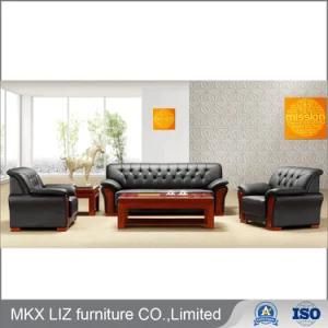 Popular Office Furniture Waiting Leather Sofa with Wooden Armrest (S869)
