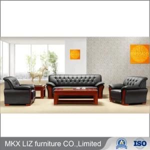 Popular Office Furniture Waiting Leather Sofa with Wooden Armrest (S869)