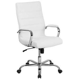 High Back White Leather Office Executive Swivel Chair with Chrome Base and Arms (LSA-029WH)