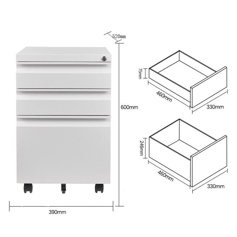 3 Drawer Metal Mobile Filing Cabinet Metal Movable Pedestal with 5 Wheels