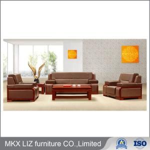 Classical Office Furniture Wooden Leather Sofa Set (S002)