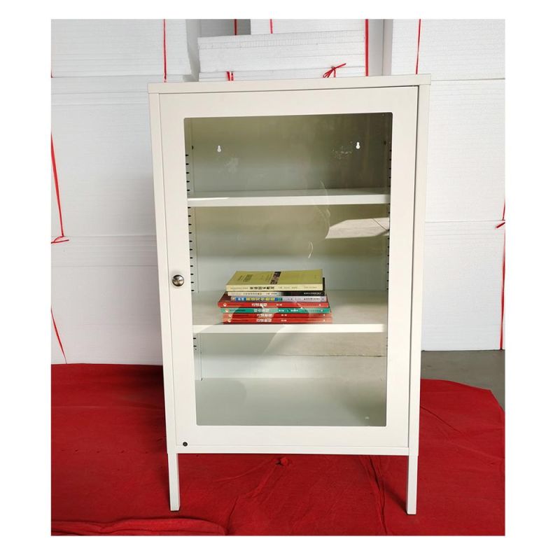 Fas-009-S Metal Bookcase Steel Book Rack with Glass Doors Adjustable Shelf Living Room Cabinet