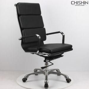 Black Full Leather Middle Back Soft Pad Eames Executive Office Chair