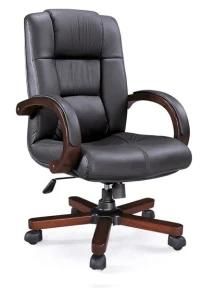 High-End Solid Wood Arms Soft Synthetic Leather Hard Chair