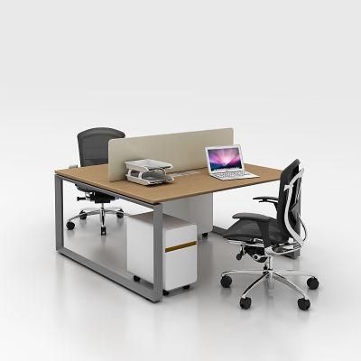 Foshan Commercial Furniture Simple Steel Frame Concise Easy Fitting 2 Seat Office Desk with Drawer for Staff Divider Workstation