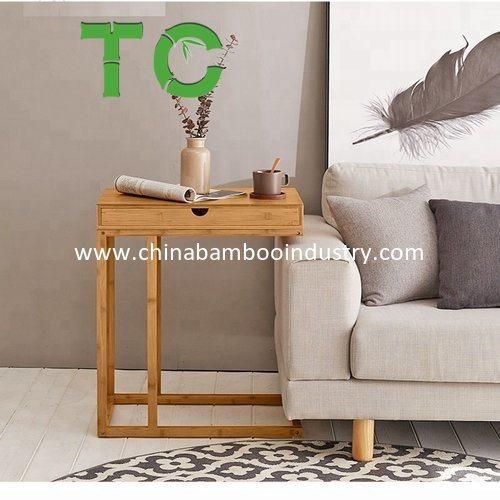 Natural Bamboo Computer Table Sofa Table C-Table with Drawer Bedside Table