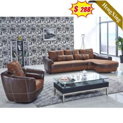 High End Office Furniture Brown PU Leather Sofa Set Wooden Frame L Shape Sofa Plus One Single Seat Sofa