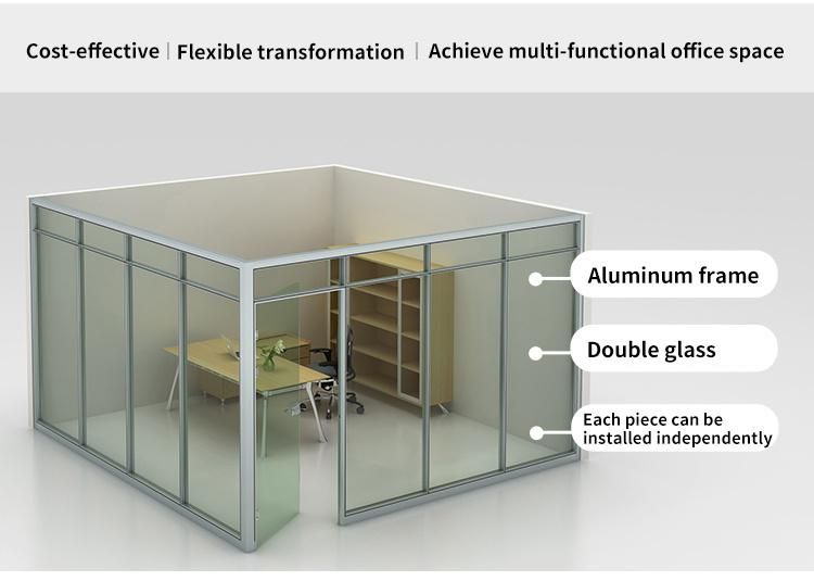 Office Glass Partition Wall Divider Aluminium Frame Soundproof Dismountable Office Glass Partition