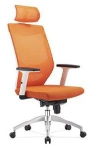 Orange White Frame Headrest Aluminium Alloy Senior Mesh Manager Chair