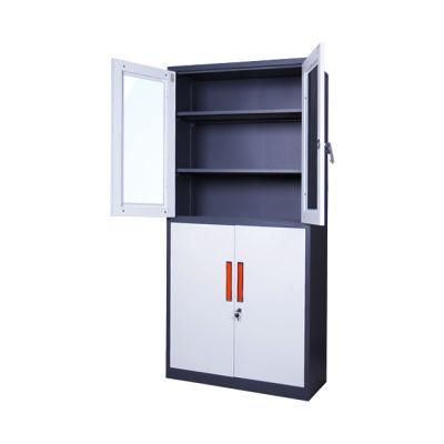 Factory Direct Sale Cupboard Design 4 Doors Metal Glass Door File Cabinet Office Storage Steel File Side Cabinet