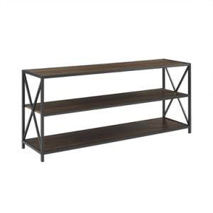 26 in. Dark Walnut/Black Metal 3-Shelf Etagere Bookcase with Open Back