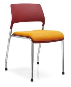 Red Back Orange Seat Meeting Public Plastic Fabric Visitor Chair Without Arms
