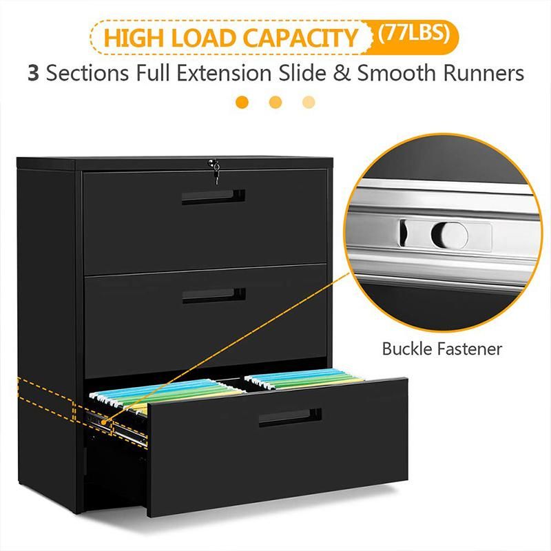 White Three-Layer Large-Capacity Metal Filing Cabinet.