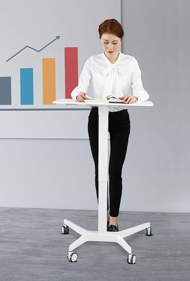 Mobile Standing Desk Height Adjustable Pneumatic Rolling Sit Stand Desk Converter Small Laptop Desk Cart Riser for Home Office