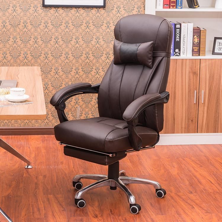 Brown Reclining Office Chair with Wheels and Headrest