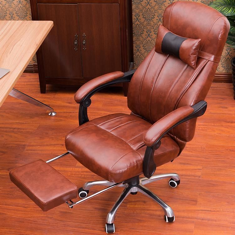 Brown Reclining Office Chair with Wheels and Headrest