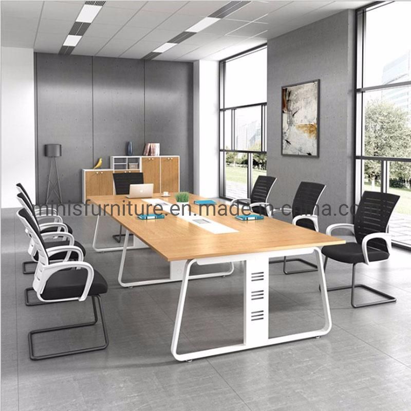 (M-CT345) Commercial Furniture Wood Color Office Table with 8 Office Chairs