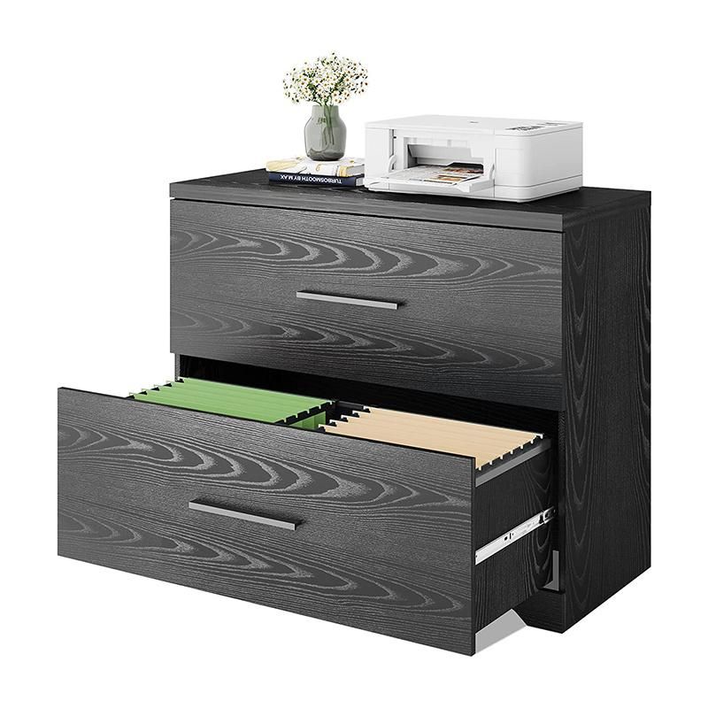 2 Drawer Wood Lateral File Black Cabinet with Anti-Tilt Mechanism Storage Filing Cabinet for Home Office