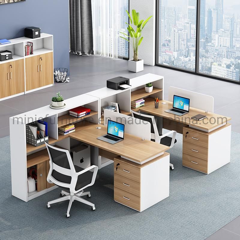 (M-WS244) Office Staff Workstation F-Shaped Cubicle Furniture Computer Desks with Cabinets and Private Partitions