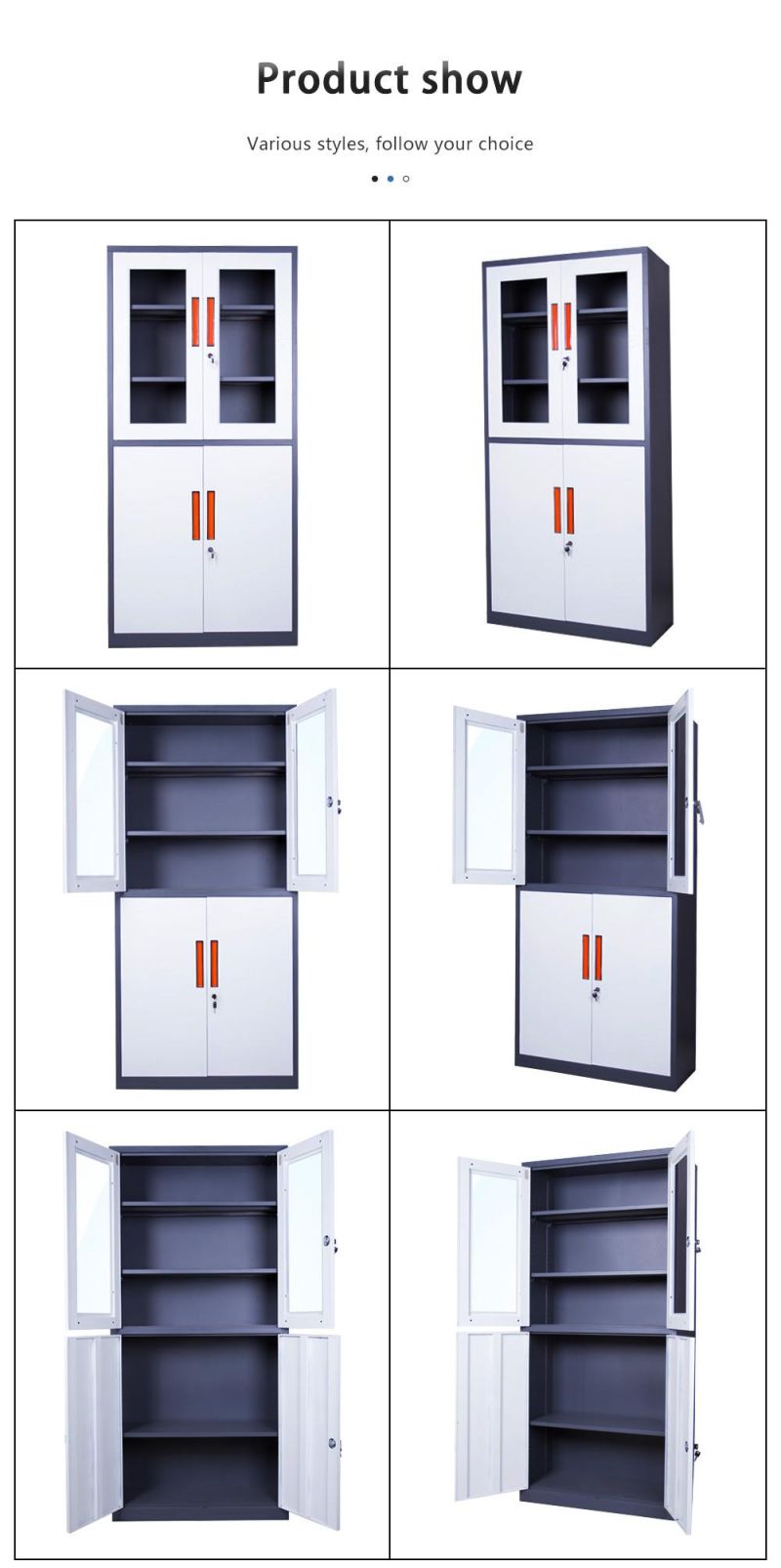 Factory Direct Sale Cupboard Design 4 Doors Metal Glass Door File Cabinet Office Storage Steel File Side Cabinet