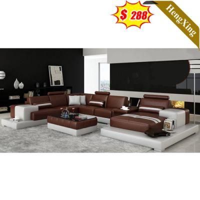 Modern Brown Color Home Furniture U Shape Function Sofa Bed PU Leather Recliner Sofas Set with Center Coffee Table