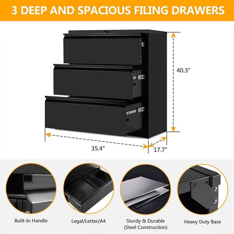 White Three-Layer Large-Capacity Metal Filing Cabinet.