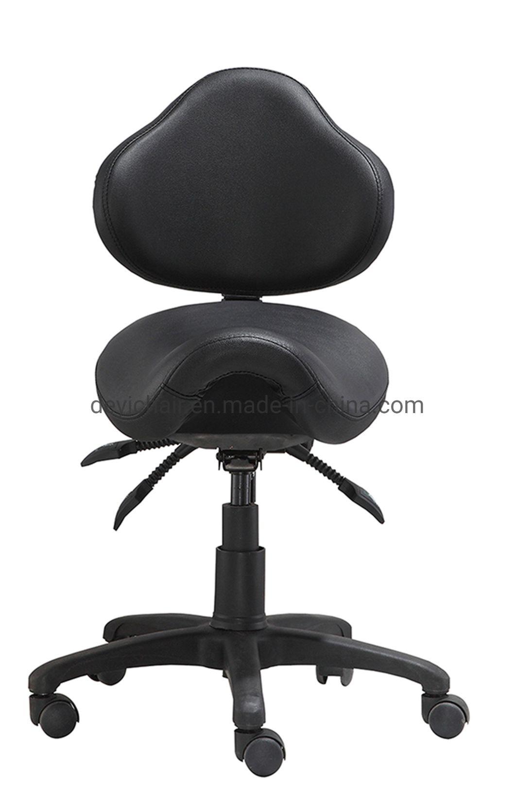 3 Lever Light Duty Mechanism Nylon Base and Nylon Caster Black PU with Backrest Saddle Chair