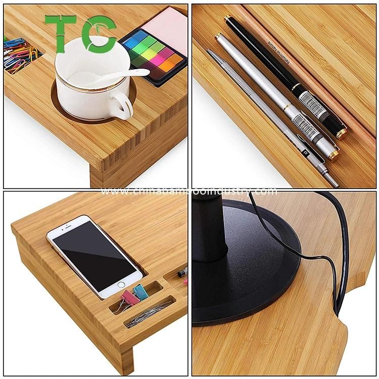 Customized Bamboo Monitor Stand Riser Desk Organizer Computer Monitor Riser Stand