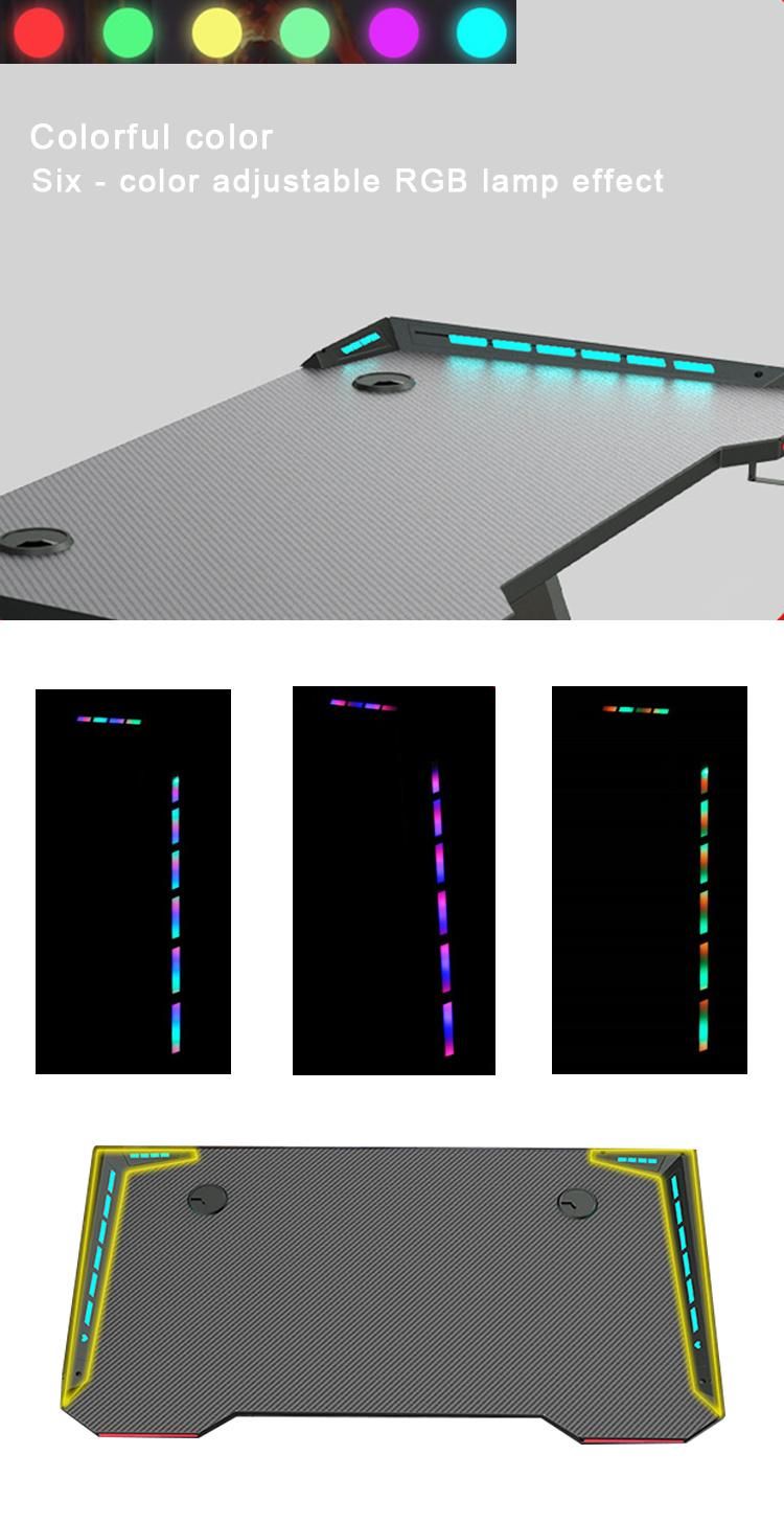 Professional OEM Customized Home Office Furniture Large 140cm 120cm 100cm Black PC Computer Gaming Table with LED Lights E-Sports RGB Racing Gaming Desk